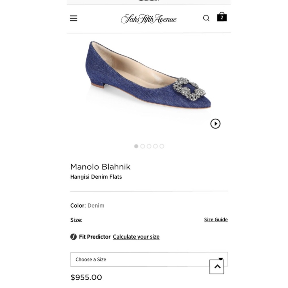 Manolo Blahnik Hangisi Denim Flat, size 38